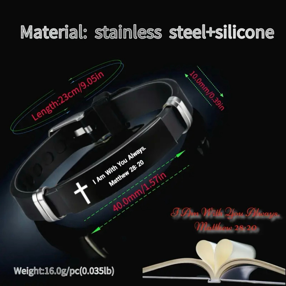 Black Silicone Scripture Bracelet Adjustable Unisex - Picture 5 of 8
